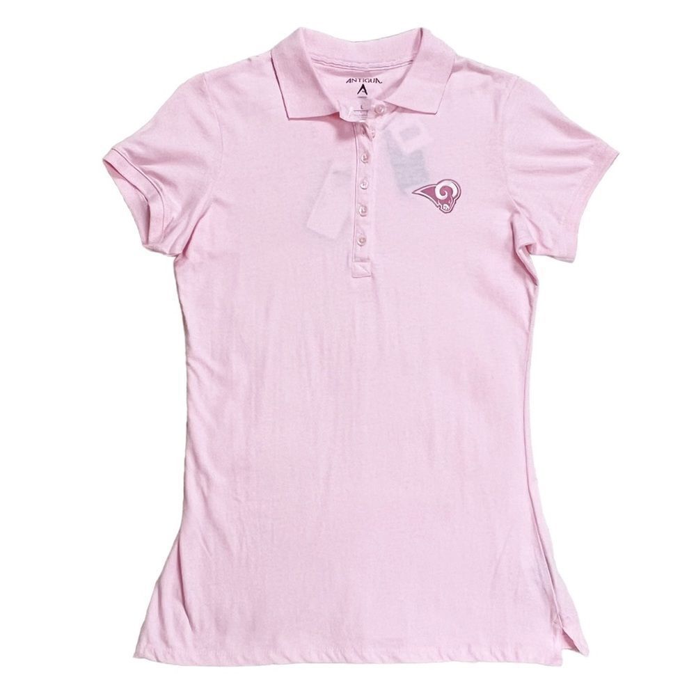 Antigua Women's NFL St. Louis Rams Spark Fitted Pink Short Slv Polo Shirt Medium